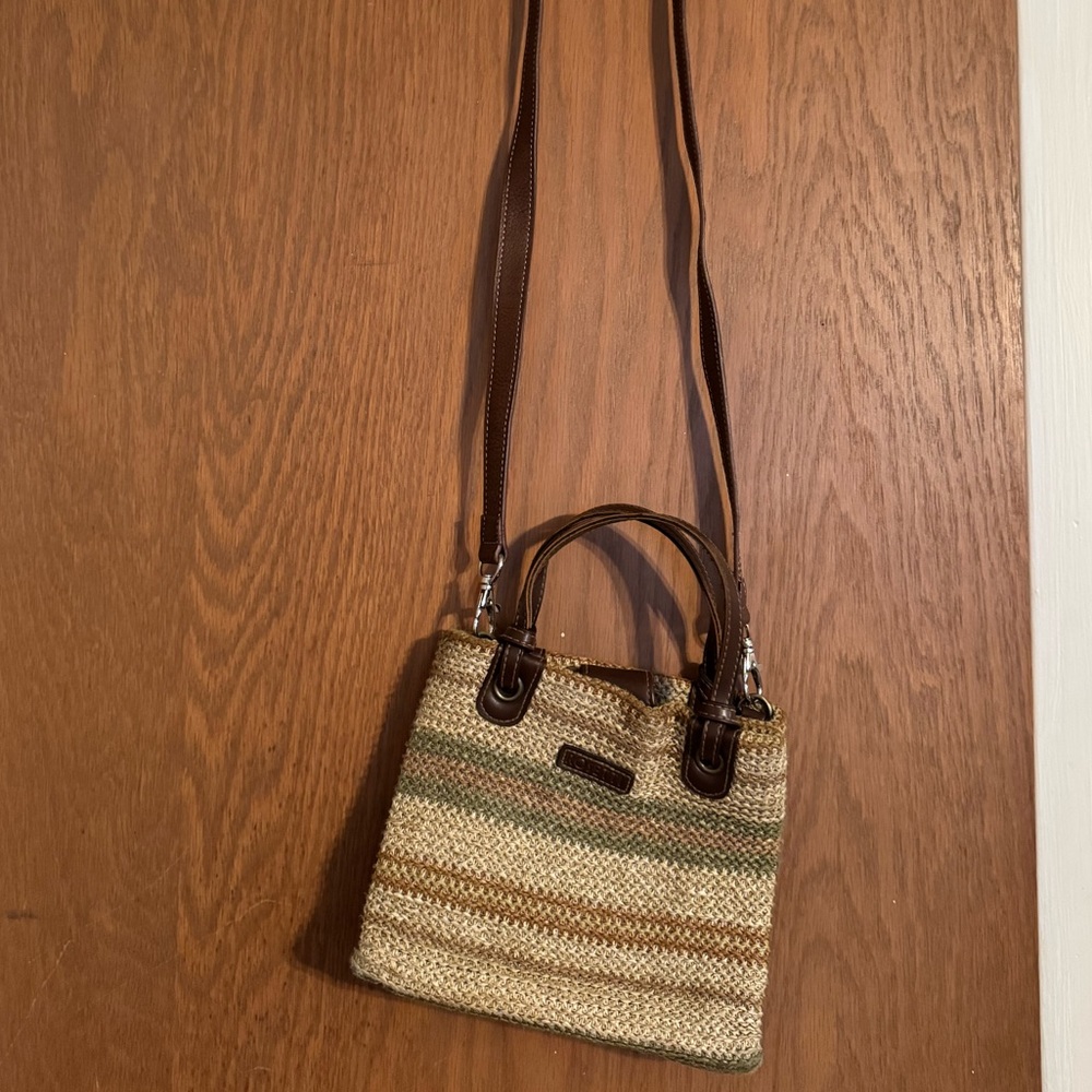Vintage Rosette Woven & Brown Leather Bohemian Bag